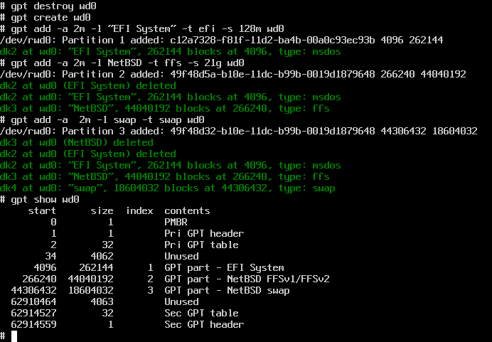 screenshot of wd0 partitioning