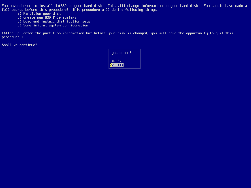 screenshot of sysinst asking for install confirmation