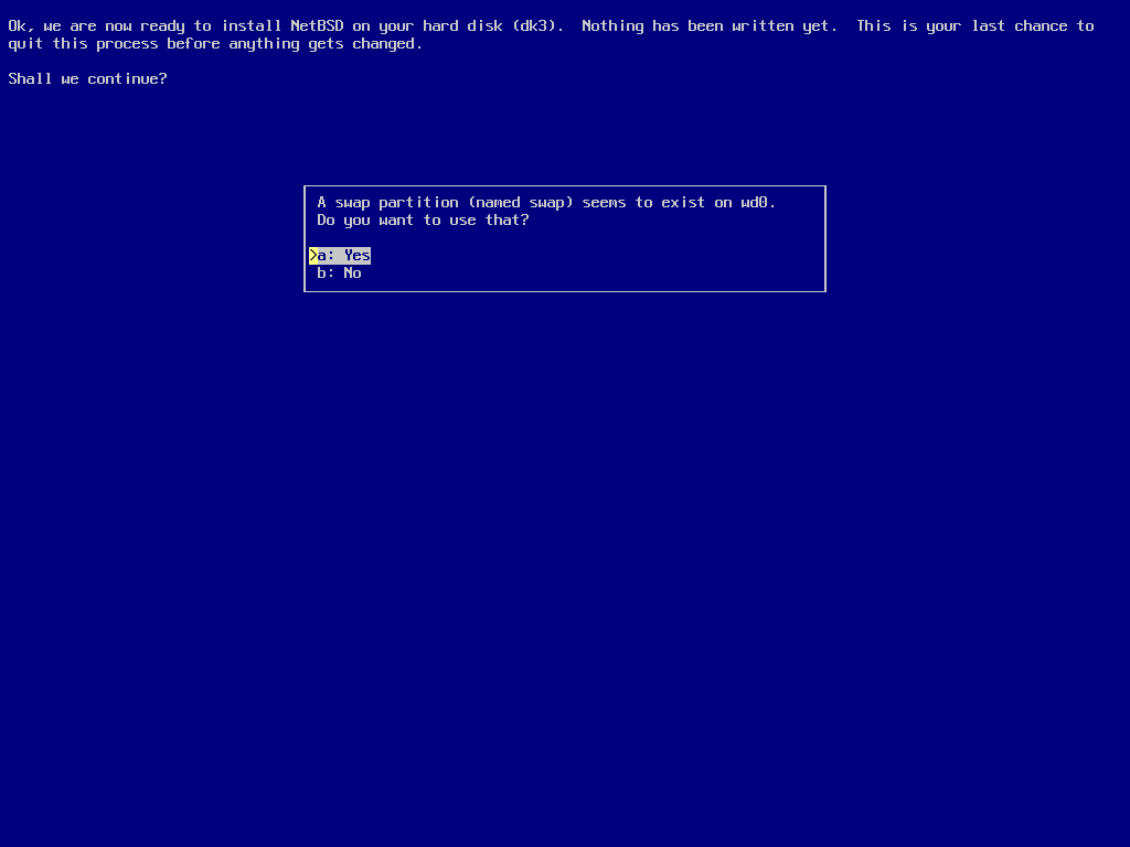 screenshot of sysinst offering the swap partition