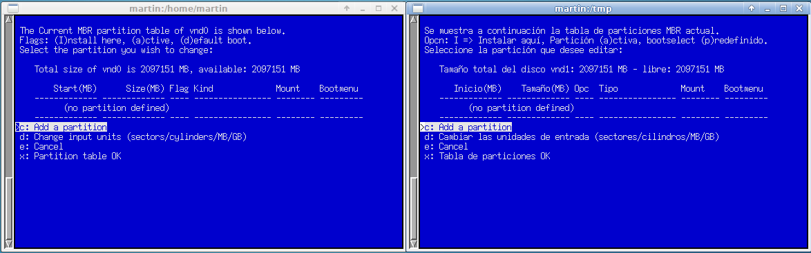 two sysinst instances (en and es) in parallel